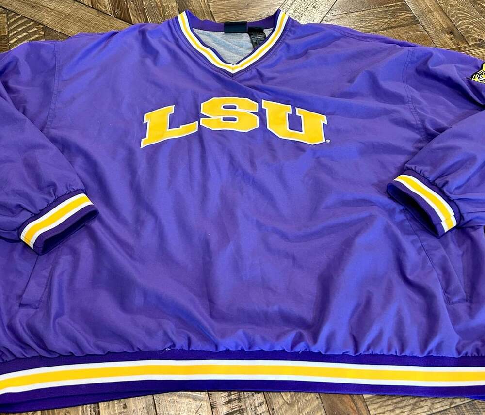 Majestic LSU Tigers Windbreaker Pullover Jacket Size 2EG Extra Grande
